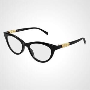 New GUCCI Eyeglasses Black 50mm Acetate Cat Eye Gold Cut Out Metal Logo Rx-able